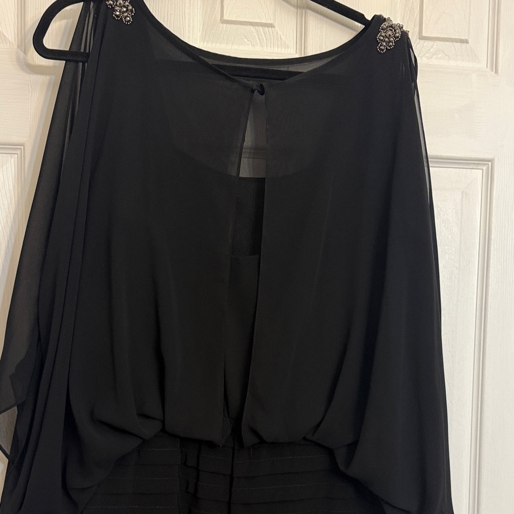 Xscape Black Long Sleeve Dress with Embellished Shoulders - Picture 2 of 7